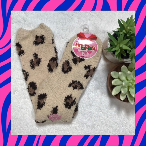 funposhiestyle Accessories - BEIGE Fuzzy Furry Plush Cozy Soft Leopard Print Long Socks
